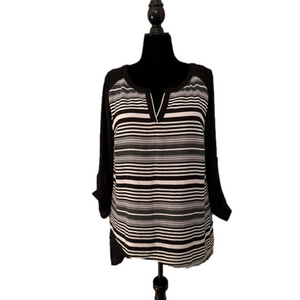 NWT LANE BRYANT HI~LOW HEM BLOUSE TOP TUNIC Size 14/16 Striped Black White